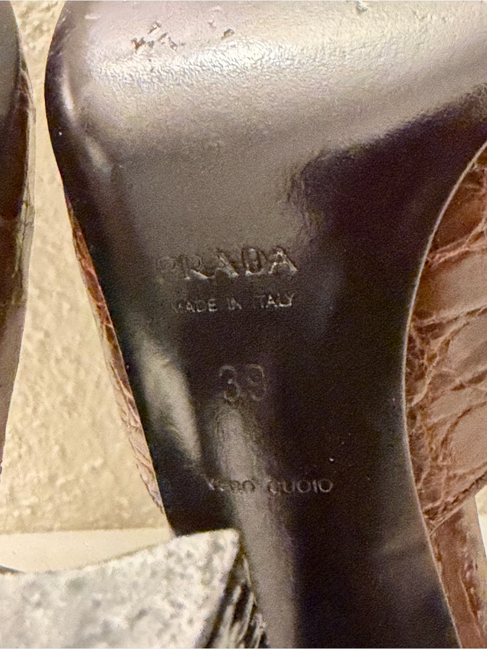 Prada Brown Croc-Embossed Open-Toe Mule Slides, pre-owned, SZ8.5 - Picture 9 of 16